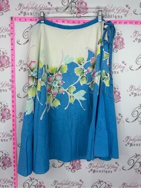 Skirt vintage wrap flowers floral pink green white Blue Floral Wrap Skirt